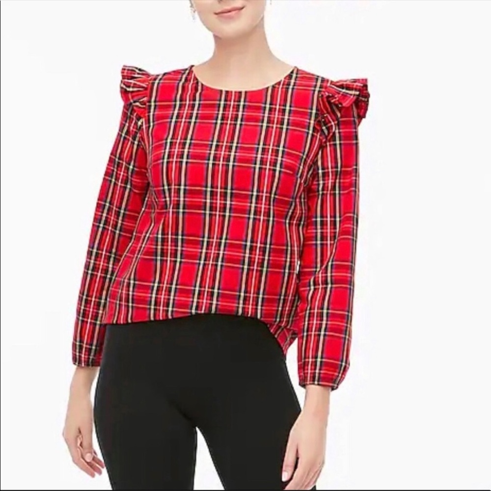 J. Crew Factory Tartan Ruffle-trim Woven Top Plaid